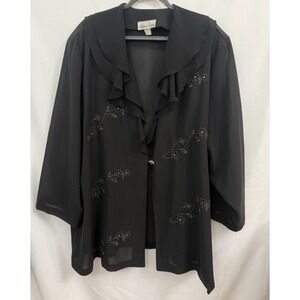 VTG 80's Hosanna Design Black Semi Sheer Jacket Blazer Embroidered Womens Sz 5XL